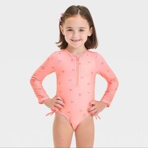 Cat & Jack Long Sleeved Half Zip One Piece Rash Guard Bathing Suit 18M Pink